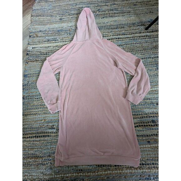Velour Hooded Sweatshirt Tunic Dress Top Pink Kangaroo Pocket Velvet Romper - Picture 6 of 6